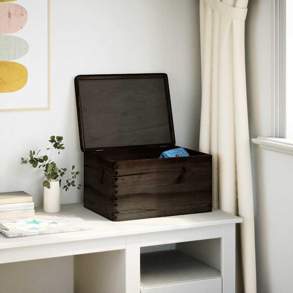 Holzkiste mit Deckel Schwarz 40x30x23 cm Aufbewahrungsbox aus Kiefernholz massiv für Ordnung im Haushalt