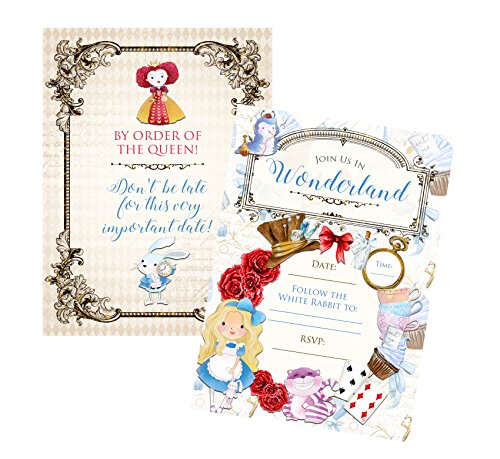 Silly Goose Gifts Alice Party Supply, Join Us In Wonderland Invitation with Envelopes Tea Parties (24pc Set)