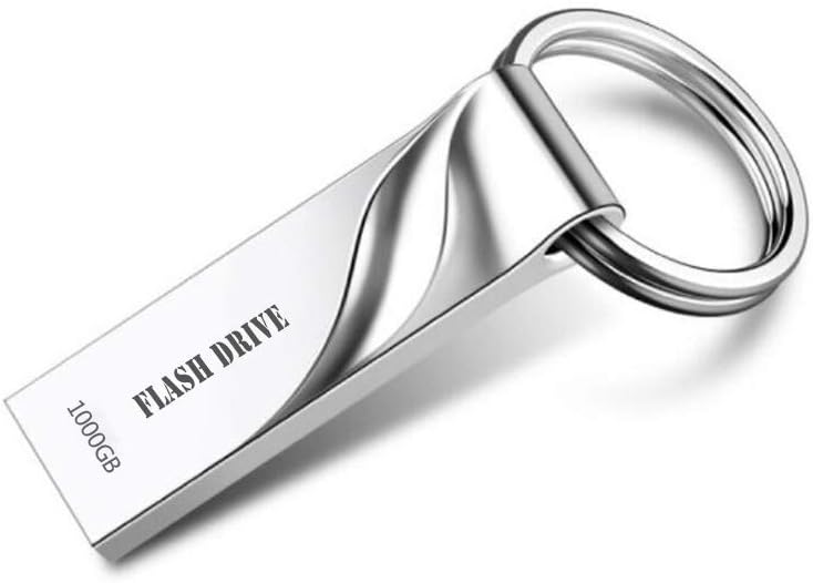 Metal USB Flash Drive 1000GB Thumb Drive Pen Drive Waterproof Memory Stick with Keychain (Silvery)