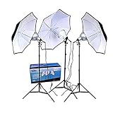 RPS Studio 3-Umbrella Tungsten Lighting Kit, Includes 8' Focusing Reflectors, 7 Feet Light Stands, 36' White Umbrellas