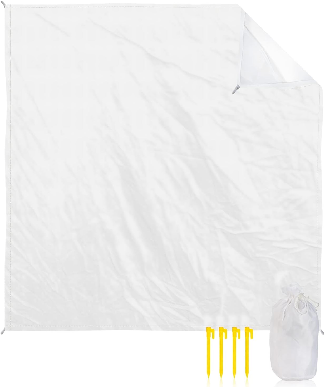 Beach Blanket Waterproof Sandproof 84”x80”, Solid White Oversized Beach Mat with 4 Corner Sand Pocket & 4 Stakes, Outdoor Picnic Mat for Camping Travel