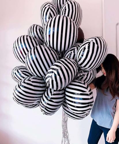 Lovoir HBPDA11 10 Pcs Black And White Striped Balloons, 18 Inch Halloween Striped Foil Balloons Black White Striped Balloons For Halloween Party Baby Shower Halloween Ceremonies Holiday Party Decorations thumb #2