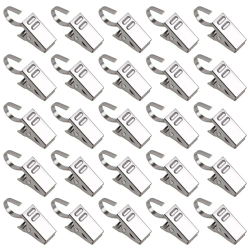 25 Pack Curtain Clips with Hooks Curtain Clip for Hanging Stainless Steel Clip for Photos Home Party Decoration Art Craft Display Curtain Clip Hook Small Curtain Hanging Clips Metal Clips (Silver)