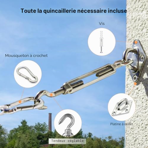 ZFYQ Kit de Fixation pour Voile D'ombrage 42 Pièces de Matériel en Acier Inoxydable pour Installation de Voile d'ombrage Rectangulaire et Triangulaire, M6 – vue 3