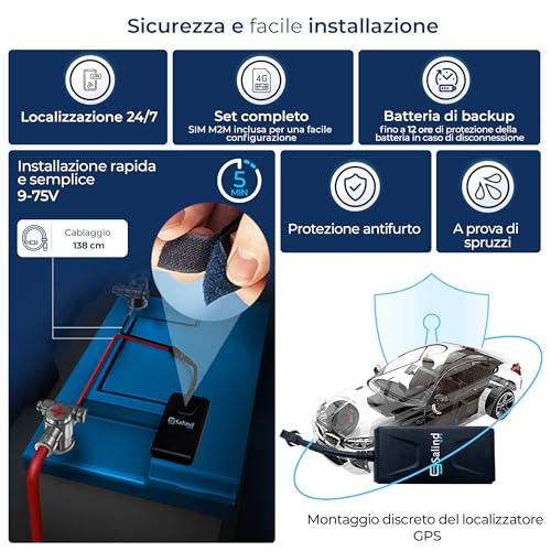 Salind GPS 01 4G – GPS Tracker per Auto, Barche e Altri Veicoli con Allarmi Multipli, GPS Auto Localizzatore con App, tracciamento in tempo reale, Collegamento Diretto alla Batteria (9-75V) - 3