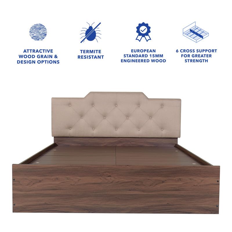 Image of Amazon Brand - Solimo Bed | 1 Year Warranty | Double Bed, Queen Size, Prajna Premium Upholstery, Comfortable Seating Height Bed, Non-Woven Base & 3mm MDF, Walnut Colour (Melamine Finish)