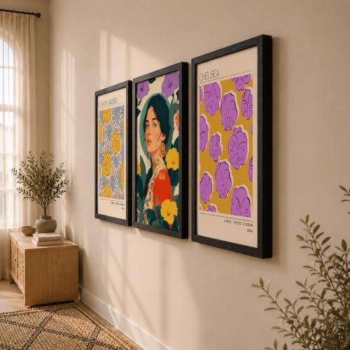 Image of NoWorries Modern Portrait Art & London Floral Wall Frames Paintings | Chelsea & Covent Garden Botanical 300 GSM Premium Prints | Stylish Home Decor for Living Room, Office & Bedroom | Synthetic Wooden Wall Art Frames (Set of-3) (BLACK, ART-11, 17X25INCHES)