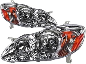 DNA Motoring HL-OH-TCO02-CH-AM Chrome Housing Amber Corner Reflector Headlights Compatible with 03-08 Corolla,Left & Right Side