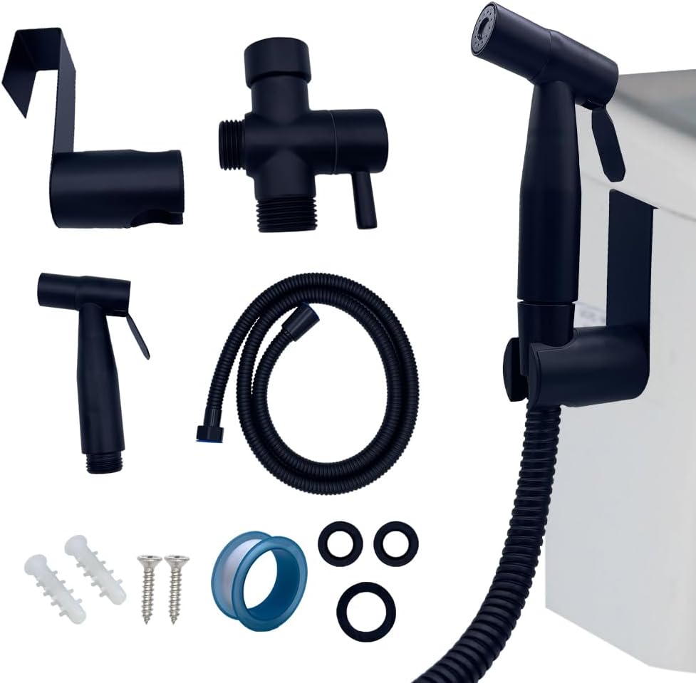 Handheld Toilet Bidet Sprayer for Toilet Stainless Steel Bathroom Bidet Sprayer Set Jet Sprayer Bidet Spray Hoses Kit Cloth Diaper Spray for Baby and Feminine Wash - Black (Silver)