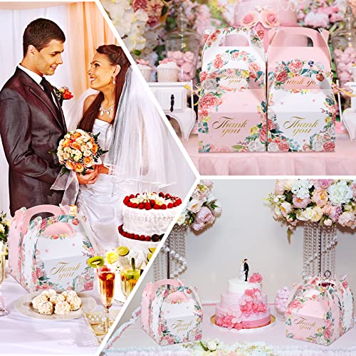 Thank You Boxes for Favors Floral Treat Boxes 6 x 3.5 x 3.5 Inch, White Pink Floral Cardboard Gift Box Tea Party Favor Candy Cookie Container for Wedding Birthday Celebration(24 Pcs) - Thumbnail 7