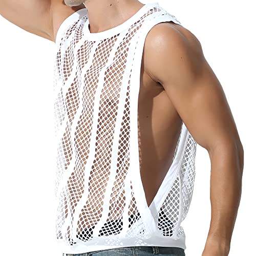 QiaTi Men's Mesh Tank Tops Fishnet Sleeveless Shirts Square Neck Sexy Undershirts See Through Tops for Men3