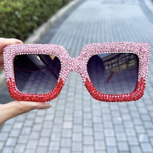 bullabulling Oversized Crystal Diamond Sunglasses for Women Square Thick Frame Bling Rhinestone Sparkling Glasses2