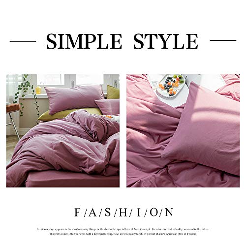 Image of Solid Duvet Cover Set Jersey Cotton,Queen(90 inchx90 inch),Purple /Pale Mauve