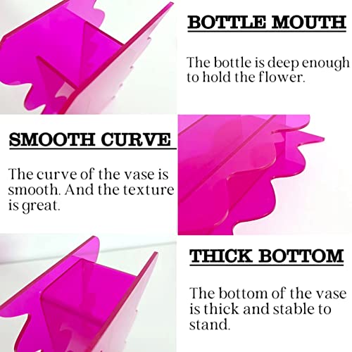 Bloflo Hot Pink Acrylic Vase, 8-Inch Wave Shaped Acrylic Vases For Flowers, Funky Acrylic Flower Vase, Modern Flower Vases For Centerpieces, Contemporary Décor For Home Office Wedding #TOP2