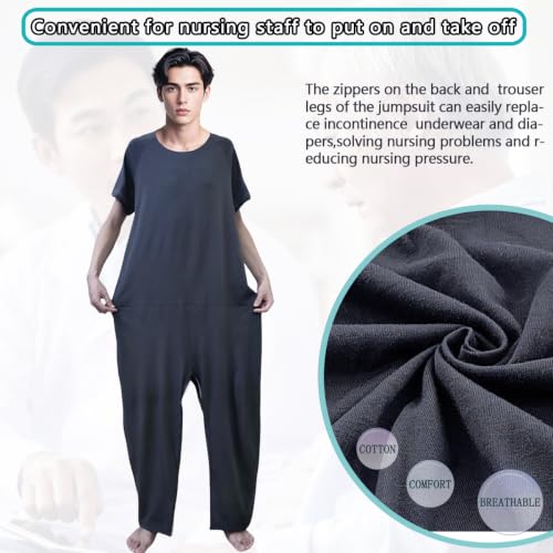 Image of Unisex Anti-Strip Adaptive Jumpsuit with Back-Zipper,One-piece Short-sleeved Trousers,Suitable for Seniors,Alzheimer's Patients,Dementia Patient,Incontinence Care