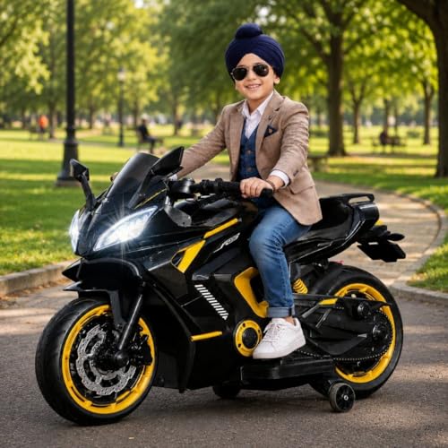 Image of LITTLE PUP Yamaha R9 Battery Operated Bike for Kids | Electric Bike for Child | LED Light & Music | Baby Ride on Toy Rechargeable Battery | for Kids to Drive 2 to 10 Years Boys and Girls (Black)