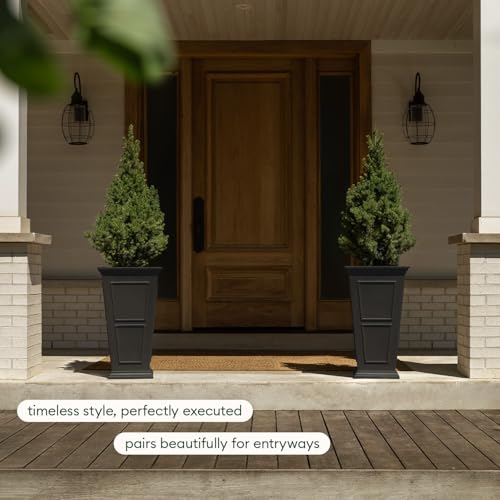 Image of Veradek Brixton Series Tall Plastic Planter (Black, 26 inch H x 14.75 inch W x 14.75 inch L - 2 Pack with Shelf)