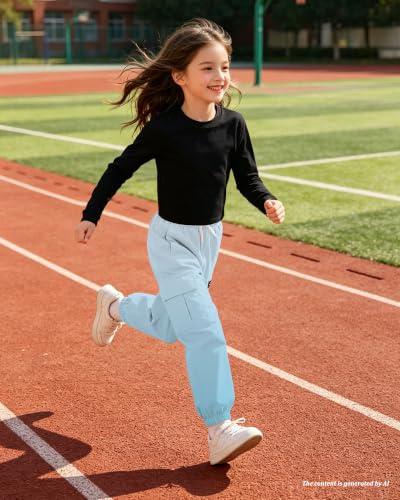 Image of Betusline Girls Fall Winter Clothing Sets, Long Sleeve Crop Top & Cargo Jogger Pants 2 Piece Outfit Sets,4T-14Y