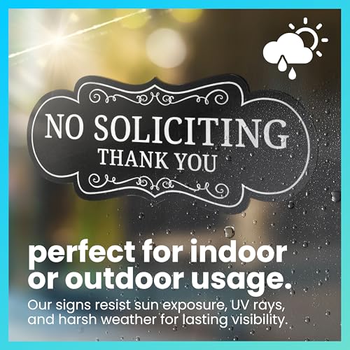 Image of ExcelMark Premium No Soliciting Sign for House - Made in the USA (Medium - 2.8 inchx 7 inch, Black with White Letters)