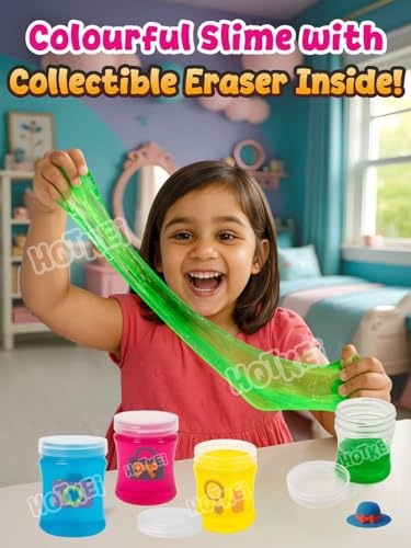 Image of HOTKEI Little Princess Slime for Kids 3 to 10 Years Stretchable Slime with Surprise Cute Fashion Eraser Inside Soft Non-Sticky DIY Slimy Fun Toy Birthday & Return Gift for Kids Girls & Boys Pack of 4