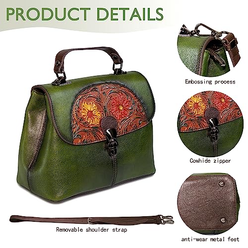 Image of Genuine Leather Satchel for Women Top Handle Bags Handmade Purse Vintage Embossed Leather Crossbody Handbags Hobo Bag