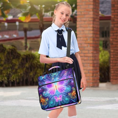 Image of 3 Ring Zipper Binder with Shoulder Strap Purple Butterflies 1.5 inch Binders Keeper Large Capacity Multi Pockets for School Office Supplies