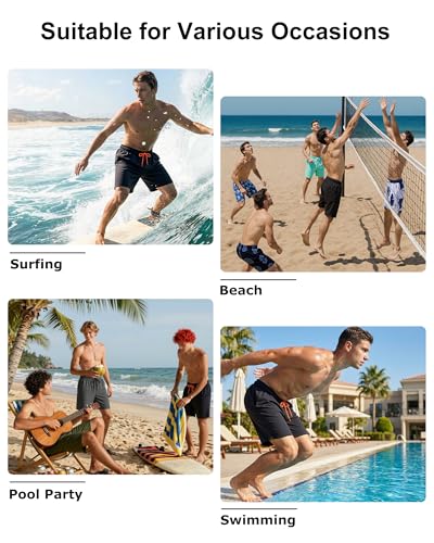Image of Mens Swim Trunks with Compression Liner 2 in 1 Quick Dry Swimming Shorts Swimwear Bathing Suits with Pockets