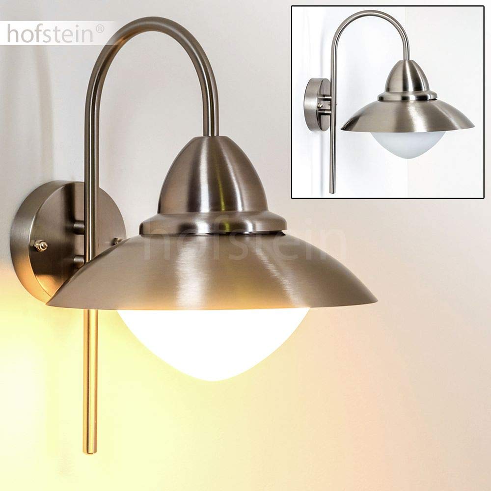 HOFSTEIN Außenwandleuchte Gielas, Außenwandlampe aus Metall/Milchglas in Edelstahl/Weiß, Wandleuchte Down außen im modernen Design, E27, IP44, Hof, Eingangsbereich, Terrasse, Haustür