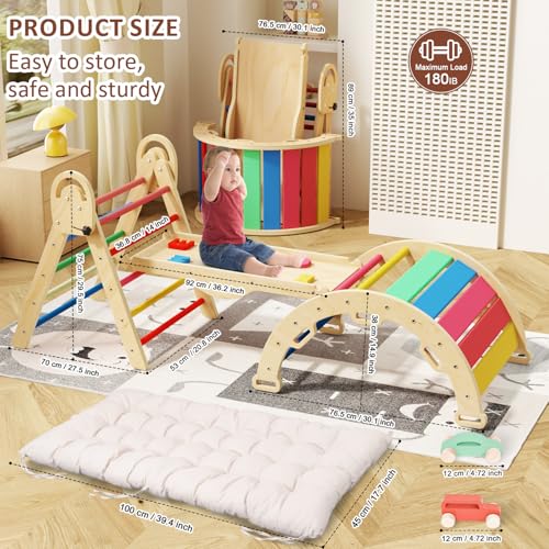 image for ElegantCrafts Pikler Triangle Set with Cushion, Montessori Climbing Se