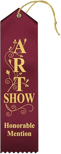 RibbonsNow Cintas de mención honorífica de Art Show - 25 cintas de granate con tarjeta y cuerda