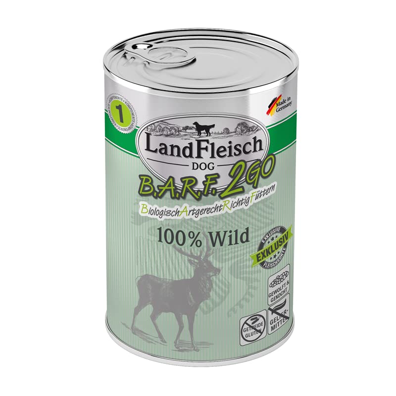 Landfleisch BARF2GO | 3 Komponenten Futter zum mischen | 100% Fleisch und Innereien | Barfen leicht gemacht Dank Single Protein (6x400g Wild)