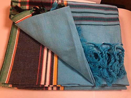 Light Blue with Teal Stripe Kenyan Kikoy 100% Hand Combed Cotton3