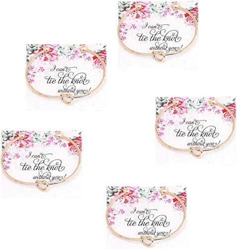 Vesungimey Love Knot Bracelet Bangle I Can't Tie The Knot Without You Bridesmaid Cards Bridesmaid Cuff Bracelet for Women - Silver,Gold,Rose Gold,Set of 1,4,6 (Gold 5pcs)