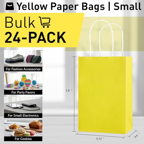 Image of SUNCOLOR 24-Pack Yellow Gift Bags with Handles - 8 inch Goodie Bags for Party Favor Bags, Birthdays, Easter & Special Occasions (Yellow)