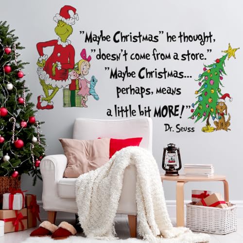 38.58 x 23.03 Inch Christmas Wall Decal Christmas Cartoon Characters XmasTree Wall Stickers Holiday Funny Words Wall Stickers for Winter Party Supplies Home Window Decor