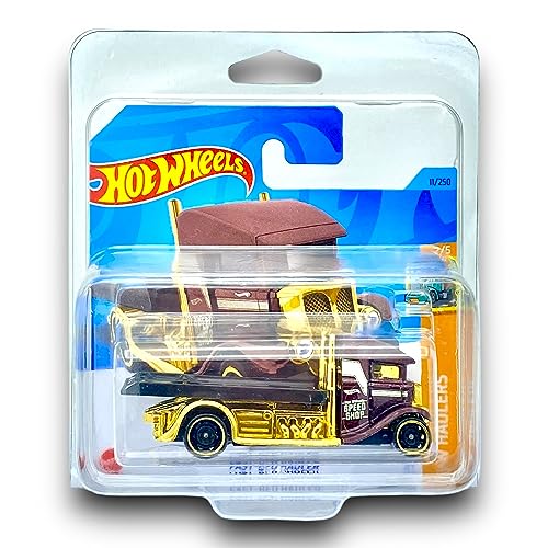 Hot Wheels Transportador de cama rápida (rojo oscuro metálico, negro y dorado) 2/5 HW Haulers - 2023-11/250 (tarjeta corta) - Viene en una funda protectora para coleccionistas de KLAS - HKJ97