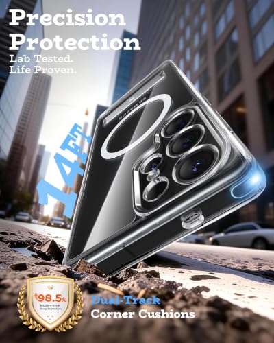 Maledan Full Camera Protection for Samsung Galaxy S25 Ultra Case with Built-in Phone Stand, Magnetic Shockproof Slim Case for Galaxy S25 Ultra 6.9", Kickstand S25 Case Fit for Magsafe, Crystal Clear - image 4