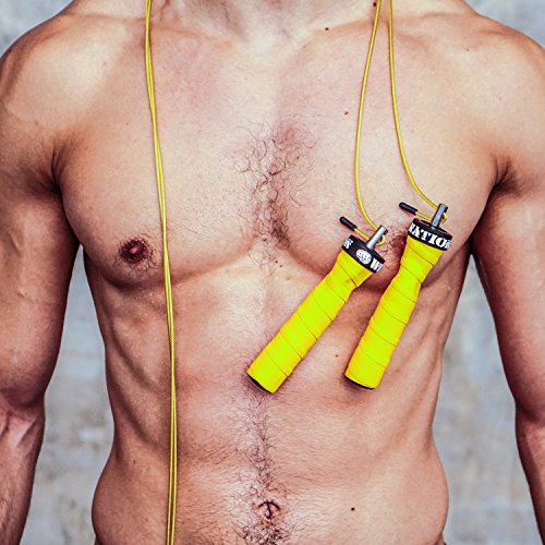 Wod Nation WN-ASR-1-YW Attack Speed Jump Rope : Adjustable Jumping Ropes : Unique Two Cable Skipping Workout System : One Thick And One Light 11 Foot Cable : Fits Men And Women thumb #7