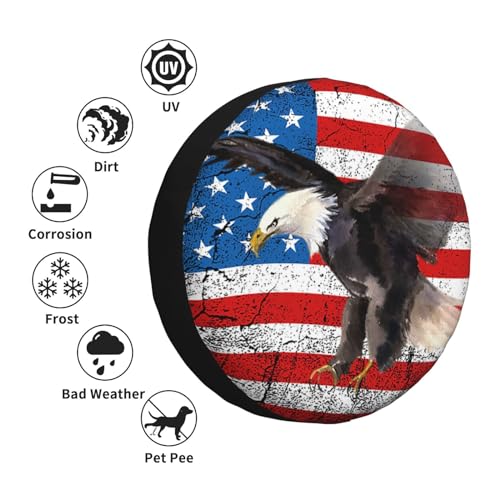 Image of American Flag Eagle Spare Tire Cover Universal Fit for Trailer RV SUV Truck Camper Weatherproof Protectors Tyre Covers 14 inch inch 15 inch inch 16 inch inch 17 inch inch, Black1