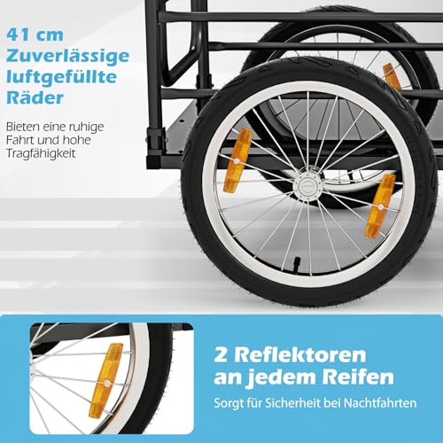 COSTWAY Fahrradanhänger, Lastenanhänger Klappbar mit Abdeckung & Kuppler & Reflektoren, Transportanhänger 60KG für Camping, Einkaufen, Umzug