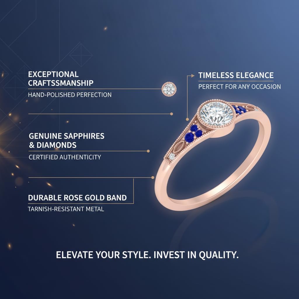Choose Your Gemstone Bezel Vintage Round Diamond CZ Ring Rose Gold Plated Round Shape Vintage Engagement Rings Minimal Modern Design Birthday Gift Wedding Gift US Size 4 to 12