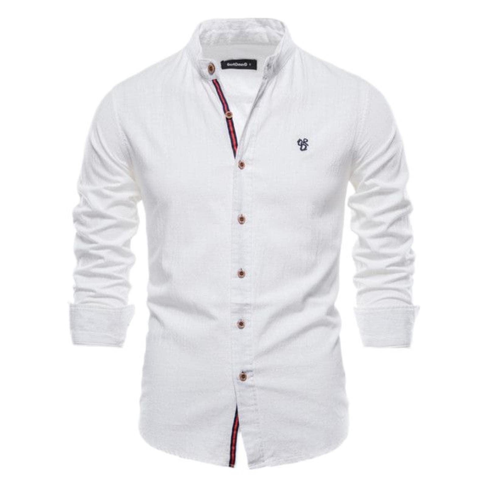 Camisa social de algodón de primavera para hombre, color liso, manga larga, con solapa, casual, para hombre