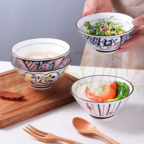 Image of Ramen Bowl 1100 ml Asian Japanese Soup Pho Set Large Noodle Bowl Microwave Safe Ramen Bowl Set (Set of 4)