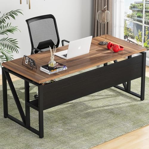 Image of DESKIZIA Executive Desk for Home & Office| Executive Desk for Office, Laptop Table, Study Table, Modern Workstation |Walnut Cream & Black |DIY | 160x80 x75 CM