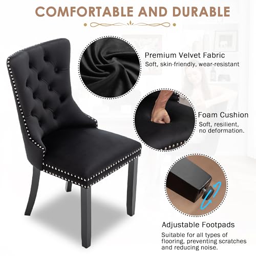 Image of Velvet Dining Chairs, Tufted Kitchen & Dining Room Chairs, Black, Set of 4