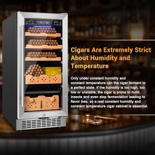 Image of Electric Cigar Humidor, 15 Inch Upgraded Large Capacity Humidor Cabinet with Powerful Compressor, Digital LED Screen, Safety Lock, Smart Humidity & Temp Control, Gifts for Men