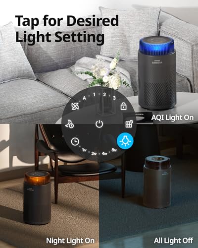 Image of COWAY Air Purifiers for Home up to 810 ft, HEPA and Carbon Filter for Smoke, Allergies, Pet Dander, Odor, AQI Monitor, Auto Mode, Timer, Filter Indicator, Night Light, 2yr Warranty, Airmega 100 Black