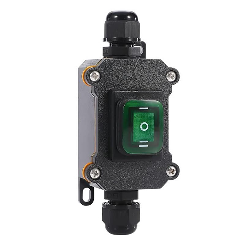 Meskliu Waterproof Inline Switch, 12VDC/16A-24VDC/20A DPST On/Off Rocker Switch, IP67 Switch, Cable Switch, Cord Switch for Outdoor Use on Both Sides Inlet and Output (Green LED)