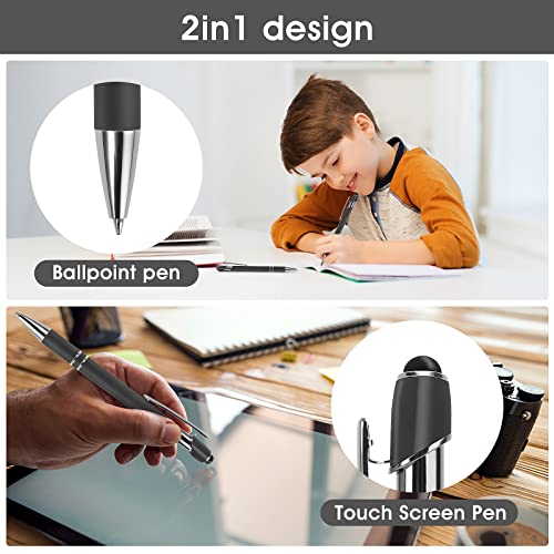 Cobee® Ballpoint Pen With Stylus Tip, 6 Pieces Retractable Ballpoint Pens, 1.0 Mm Black Ink Soft Touch Responsive Click Metal Pens, 2 In 1 Stylus For Touch Screens, School Office Gift Supplies(Black) #TOP1