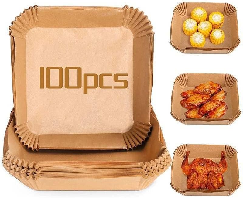 Forro de papel desechable para freidora de aire, grande, 100 piezas cuadradas antiadherentes de 10.7 pulgadas, papel de hornear grueso impermeable a